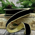 1" x 10yds Black Lush Velvet Metallic Light Gold on Back