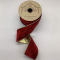 2.5" x 10yds Vintage Red Marble Velvet with Gold Back