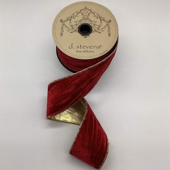 2.5" x 10yds Vintage Red Marble Velvet with Gold Back