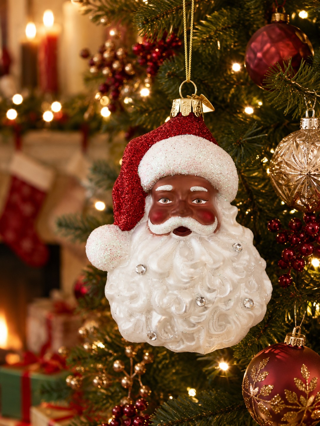 4.5" AA Noble Santa Head with Jewels and Sparkly Red Hat