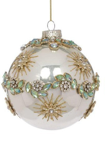4" Floral Jeweled Ball Ornament