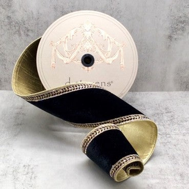 4" x 5yds Black Crystal Jewel Side Trim Gold Back