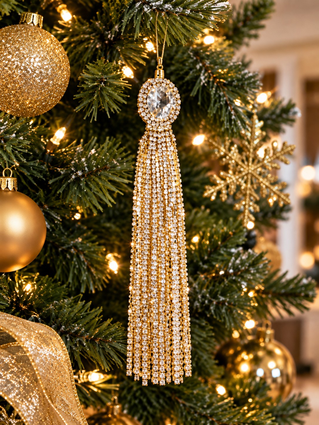 6" Gold Clear Crystal Tassel
