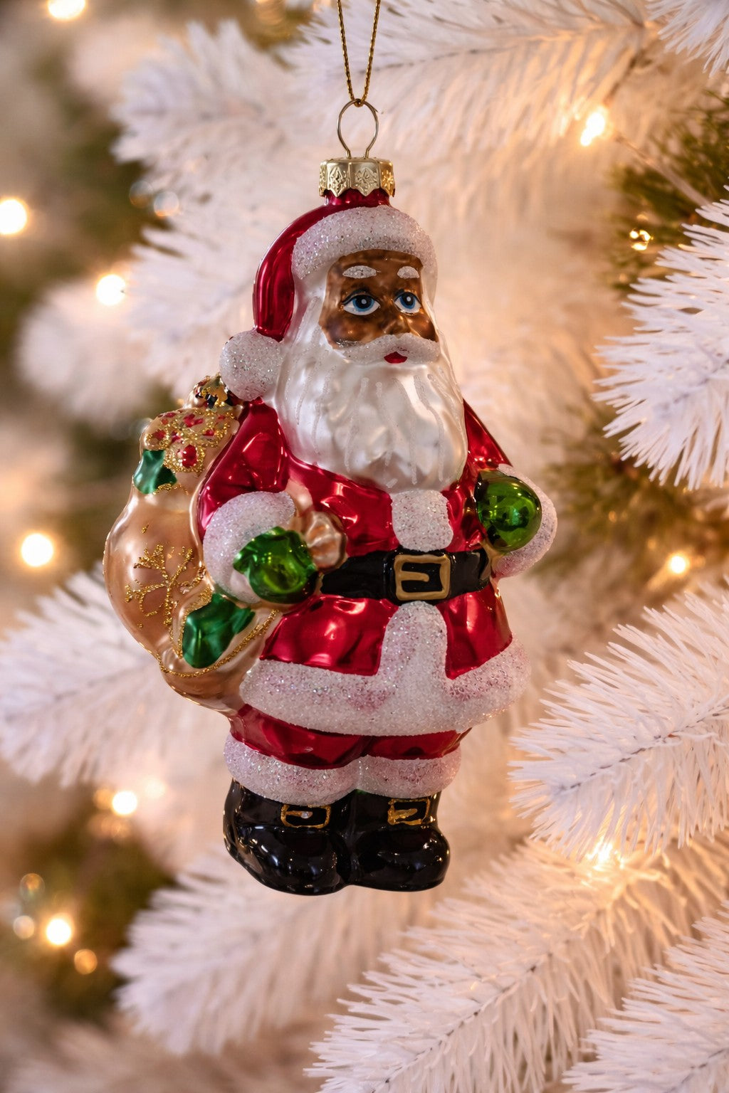 African American Santa with bag of gifts 6"