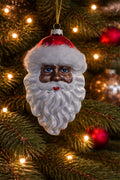 African American Santa Head with Faux Fluffy Fur Trim Hat 4"