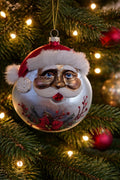 African American Santa Ornaments Red Flower 5"
