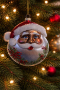 African American Santa Ornaments Red Bow 5"