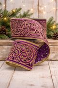 Purple and Gold Metallic Scroll Garland Ribbon 3.5" x 10 yards