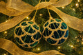 Green velvet and Gold Trimmed Rhinestone Ornament 3"