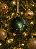 Emerald, Green Glass Ball Ornament with Cherry Blossom Branches 4"