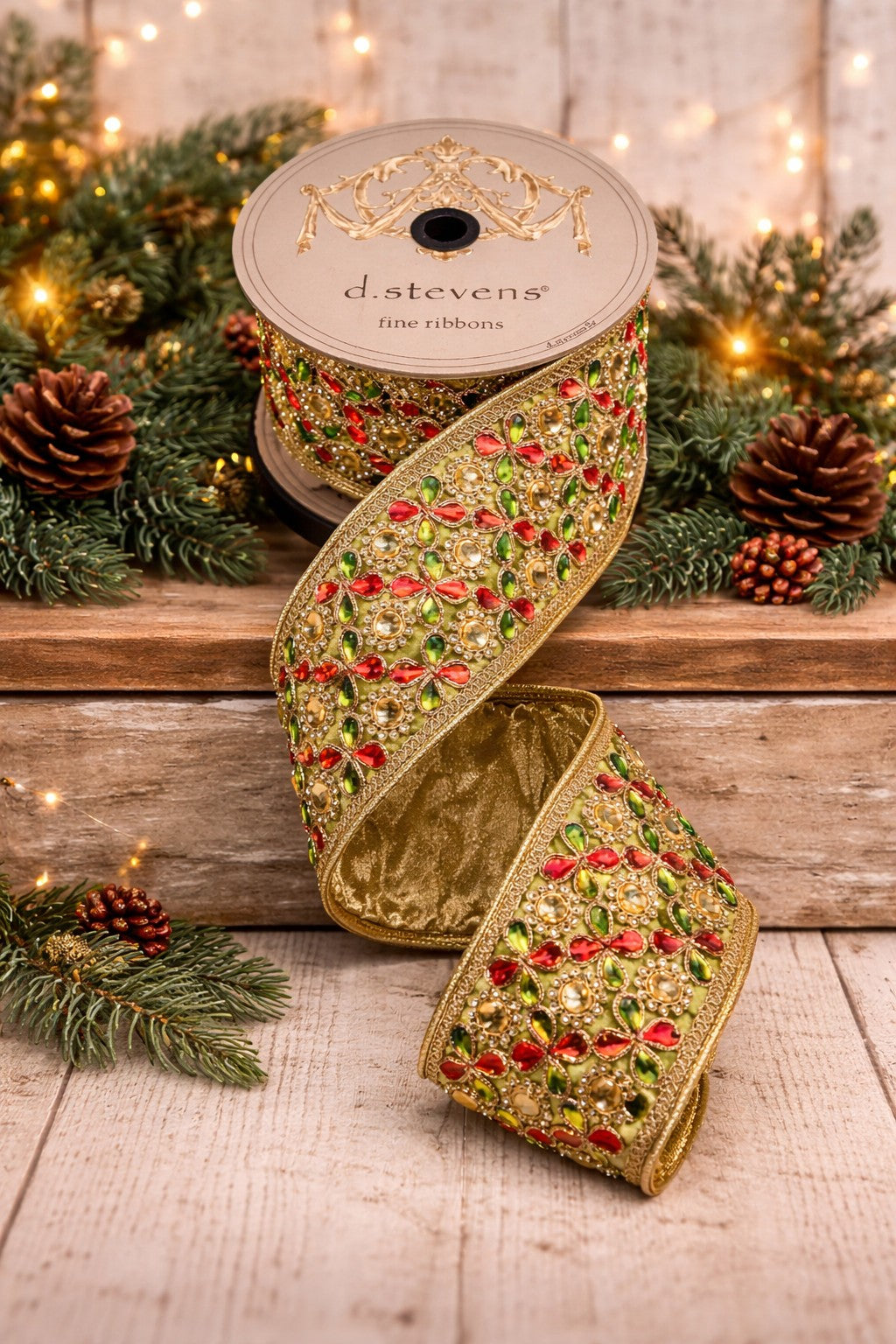 Lime Velvet with Colorful Royal Jewels 3" x 5 yards