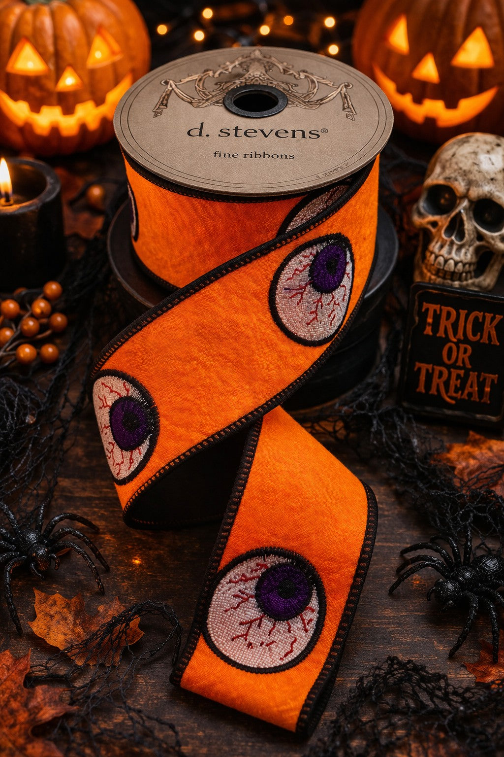 Orange and Purple Spooky Eyeballs Halloween 2" x 5 yard