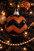 Black and Orange Glitter Ball Shaped Ornament 5"