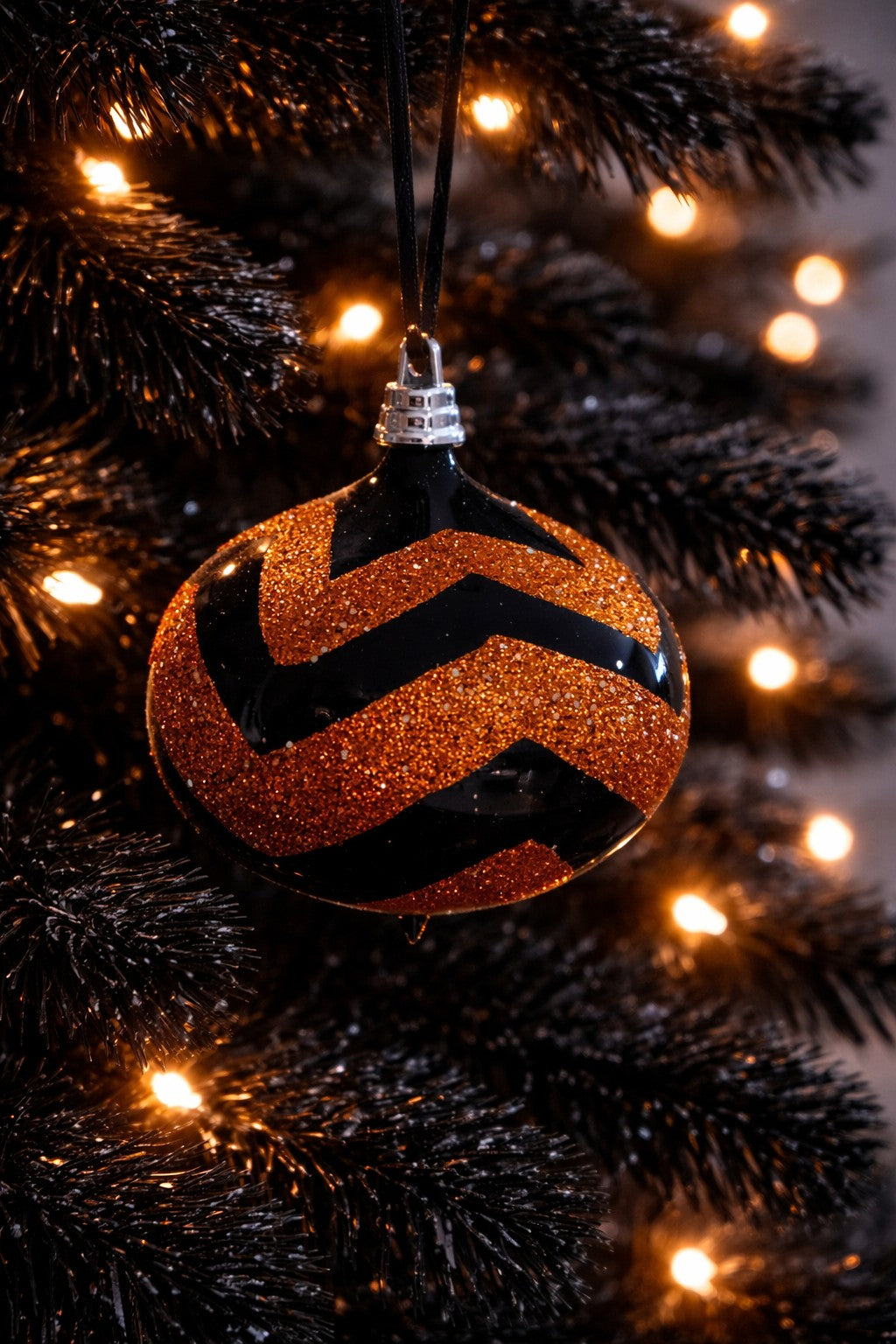 Black and Orange Glitter Onion Shaped Ornament 4"