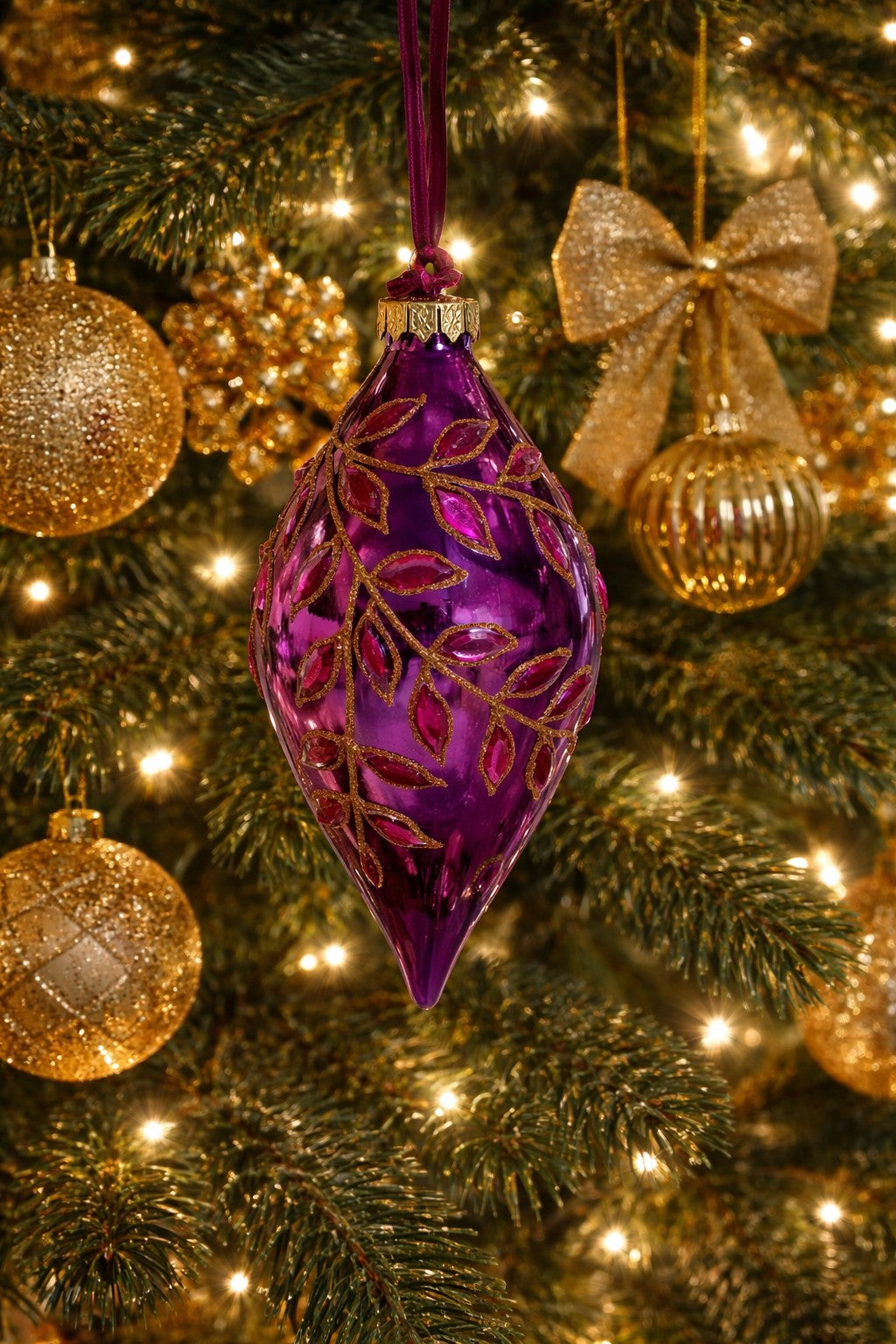 Purple Glass Jewel Branches Finial 4"