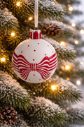 White and Red Ornament with Christmas Present Cap 4"