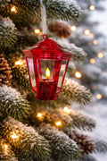 Red Hand-Blown Glass Lantern with Light 5"