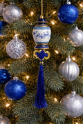 Blue and White Vase Ornament with Birds 11"