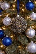 Blue, silver, & gold burst sequins ornament 4"