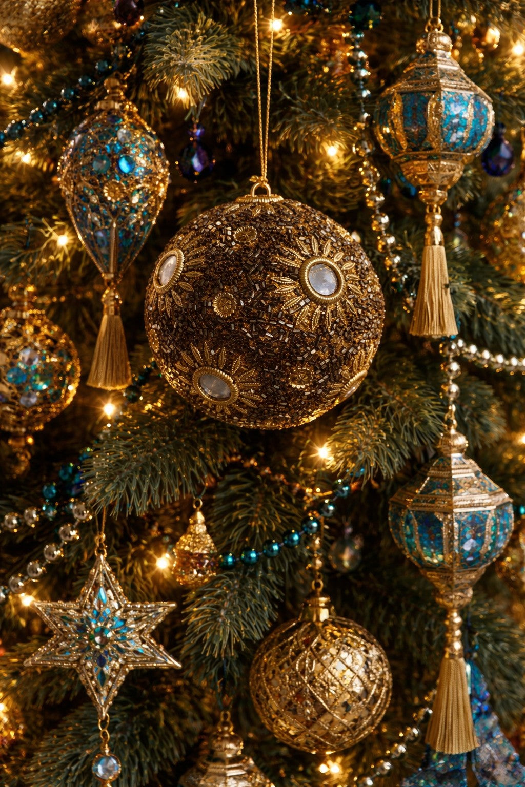 Gold beaded ornament 5"
