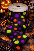 Multicolor Polka Dot Ribbon, Black 4" x 5 yards