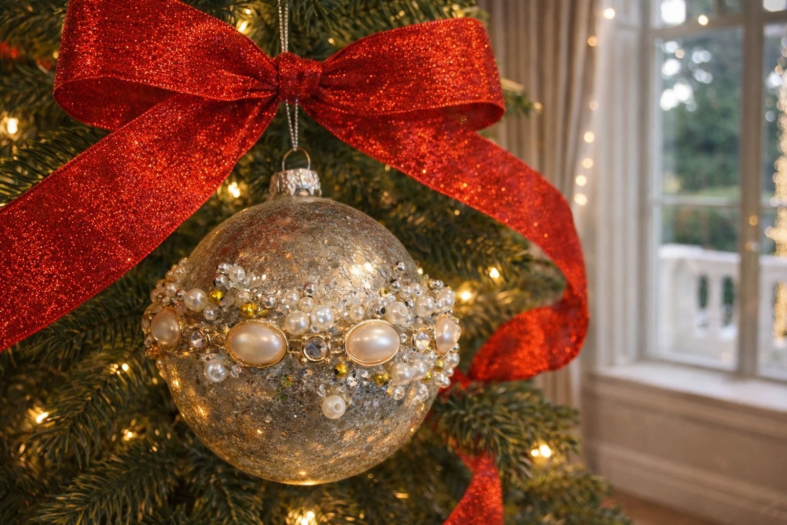 Pearls and Rhinestones Ornament 4"