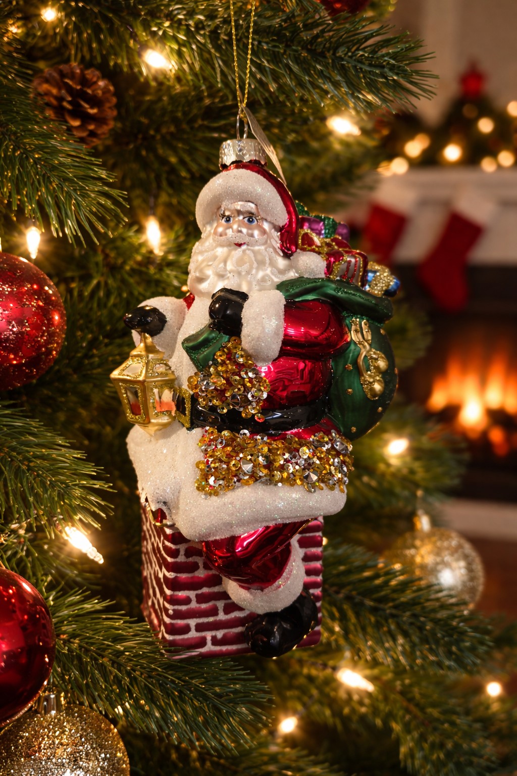 Santa going down chimney 7"