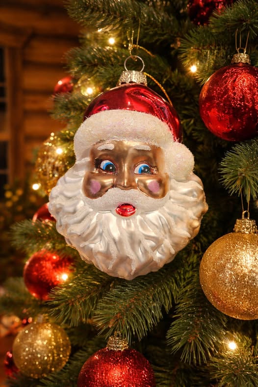 African American Santa Head with Iridescent Fur Trim Hat 4"