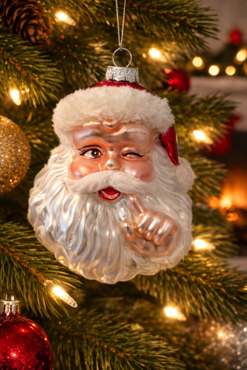 Santa face with fluffy fur on trim of hat 5"